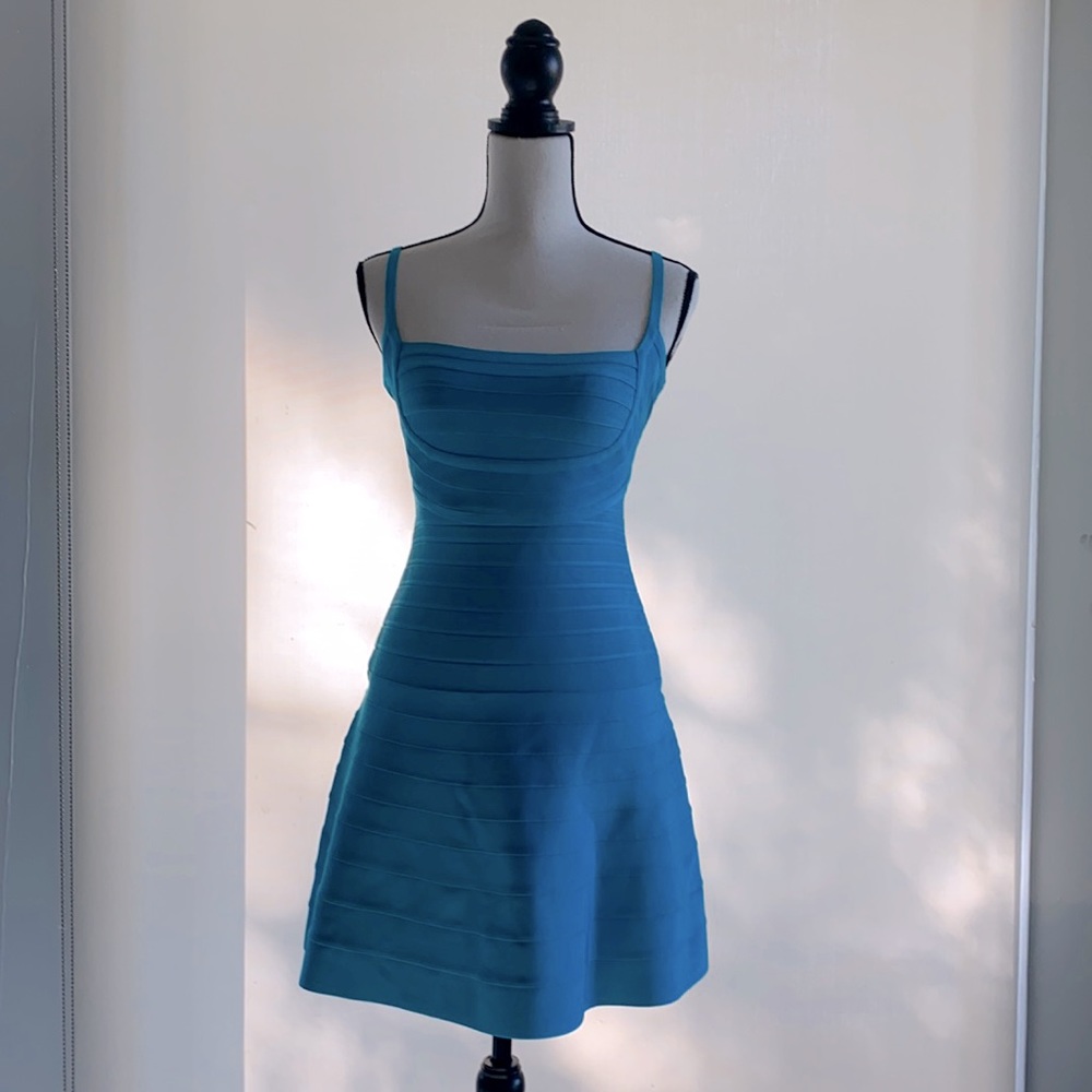 Herve Leger blue lagoon bandage dress